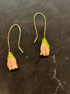 Delicate Pink Tulip Drop Earrings - Floral Hook Earrings